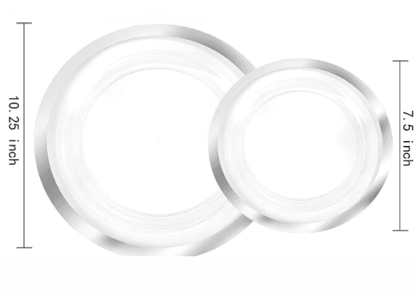 Plastic plate with single silver edge