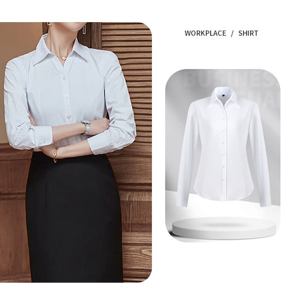 Women No-iron V-neck white shirt