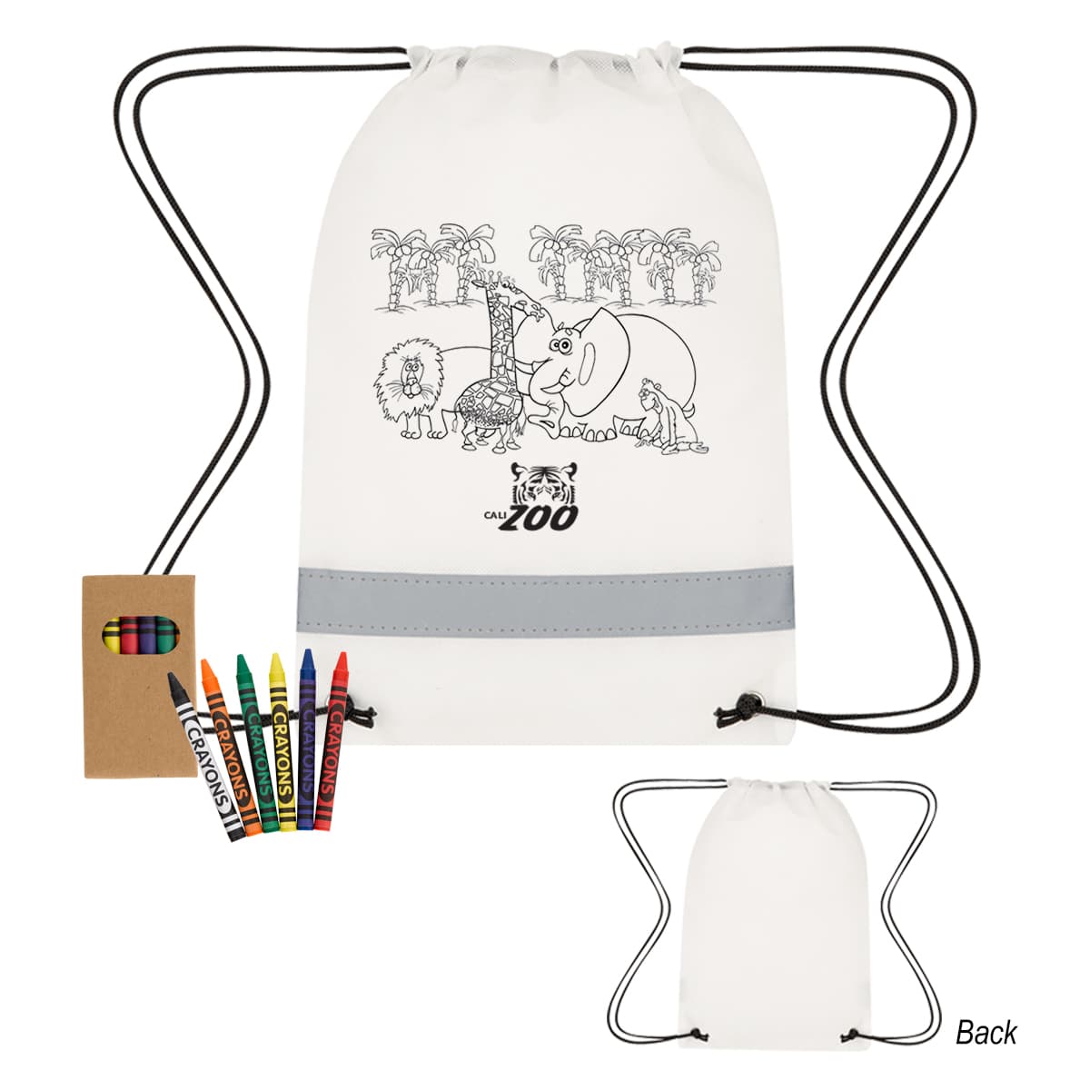Reflective non-woven coloring bag with crayons