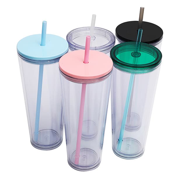 Plastic cup with straw